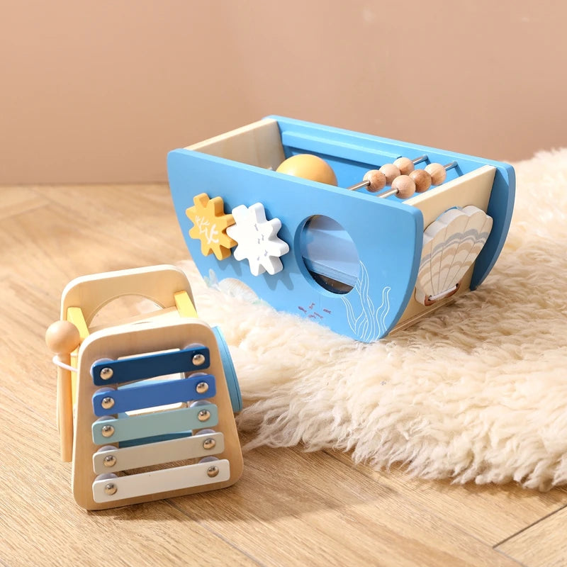 Wooden Musical Activity Busy Boat – Developmental Toy for Kids