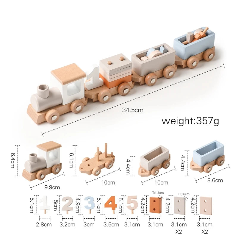 Montessori Wooden Train Toy for Toddlers – Educational Stacking and Counting Playset