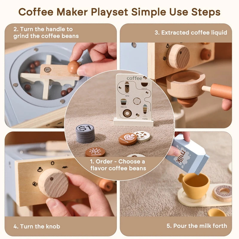 Wooden Pretend Play Coffee Maker – Role-Playing Education Toy for Kids