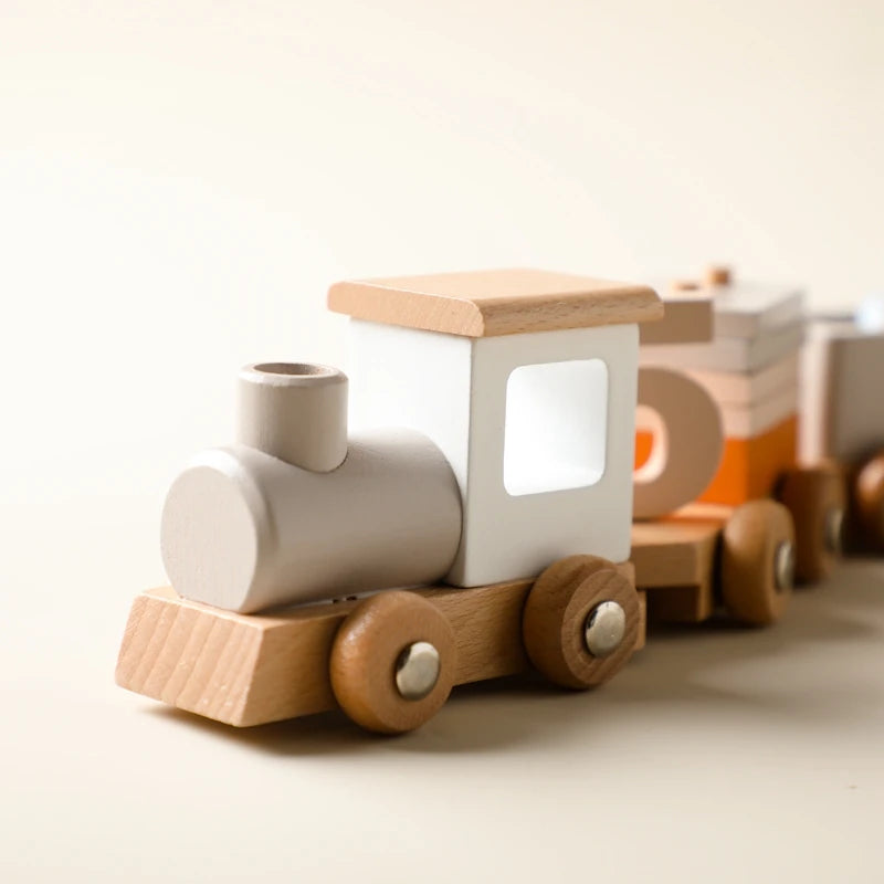 Montessori Wooden Train Toy for Toddlers – Educational Stacking and Counting Playset