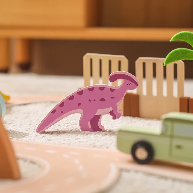 Wooden Dinosaur Park Playset for Kids – Montessori-Inspired Educational Toy with Portable Design