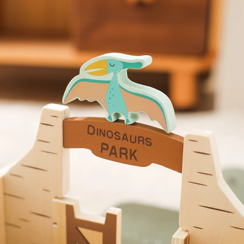 Wooden Dinosaur Park Playset for Kids – Montessori-Inspired Educational Toy with Portable Design